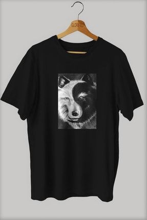 Yin Yang Bozkurt Tasarım Baskılı T-shirt Pamuklu SA60bee