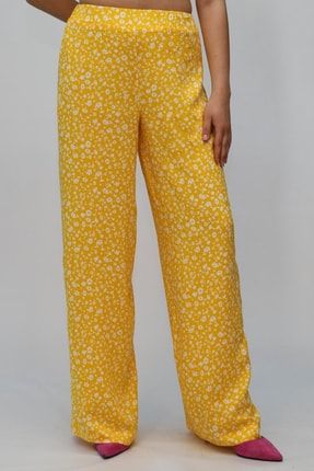 Sarı Çiçekli Beli Lastikli Bol Paça Pantolon BS-001