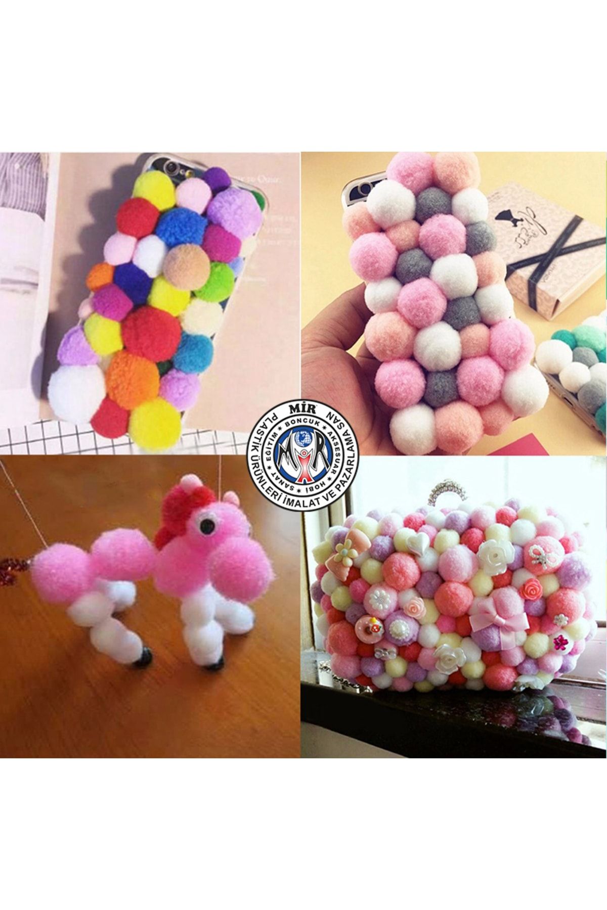 Karışık Renkli (20mm) Peluş Ponpon (50 Adet)
