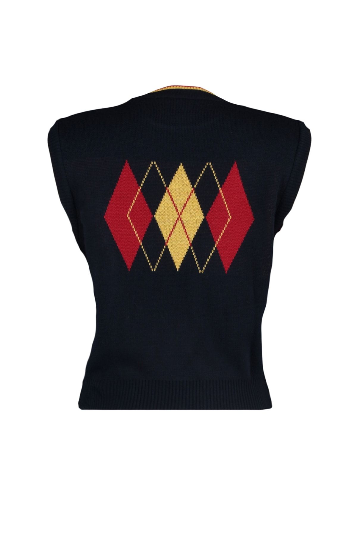 Crop Sweater Vest - Dark blue/argyle pattern - Ladies