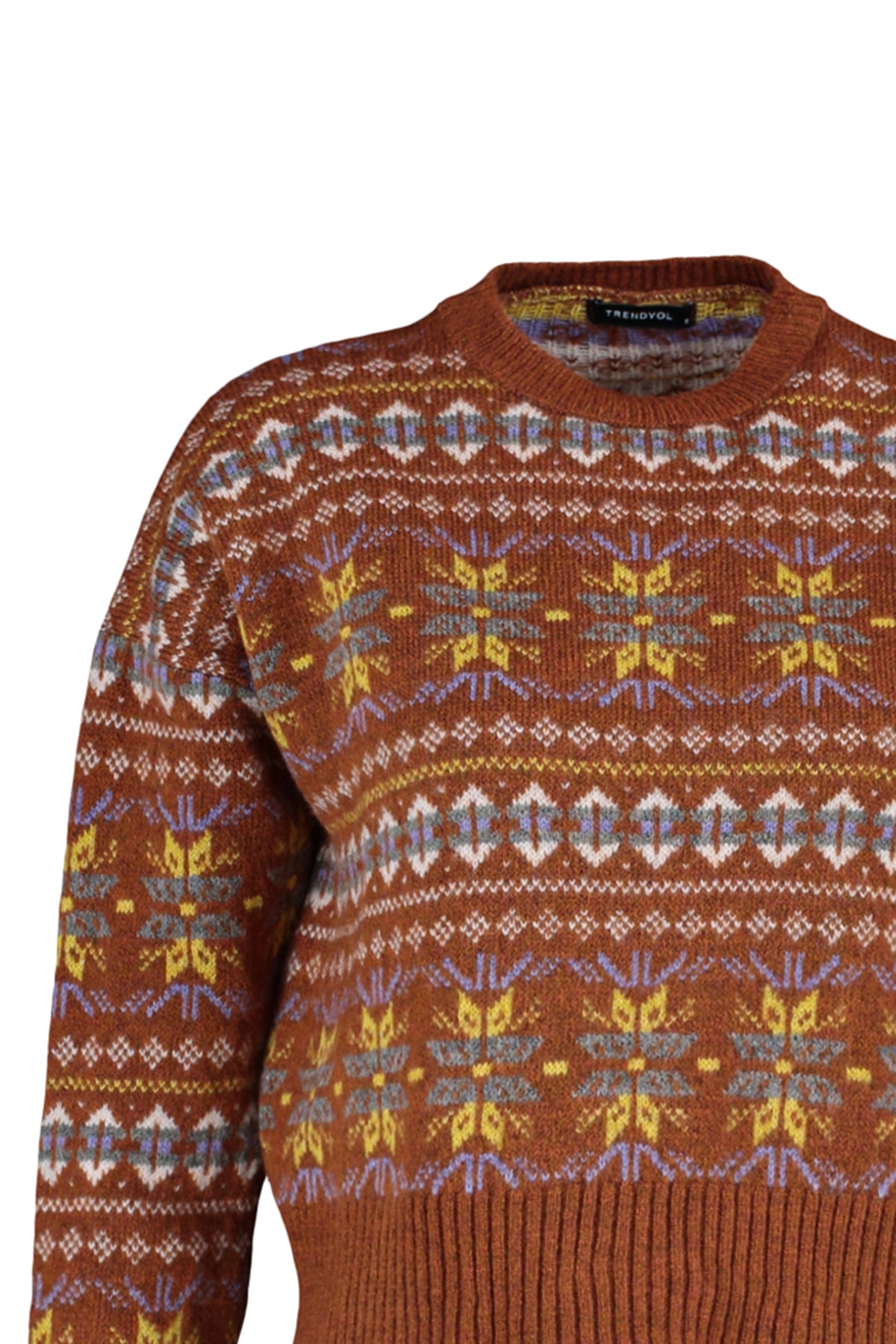 Trendyolmilla  Kahverengi Geniş Kalıp Yumuşak Dokulu Desenli Triko Kazak TWOAW23KZ00211 - Görsel 7