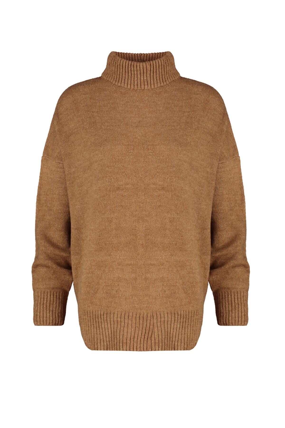Trendyol Collection-Hellbrauner, lockerer, weicher, strukturierter Strickpullover TWOAW23KZ00469 6