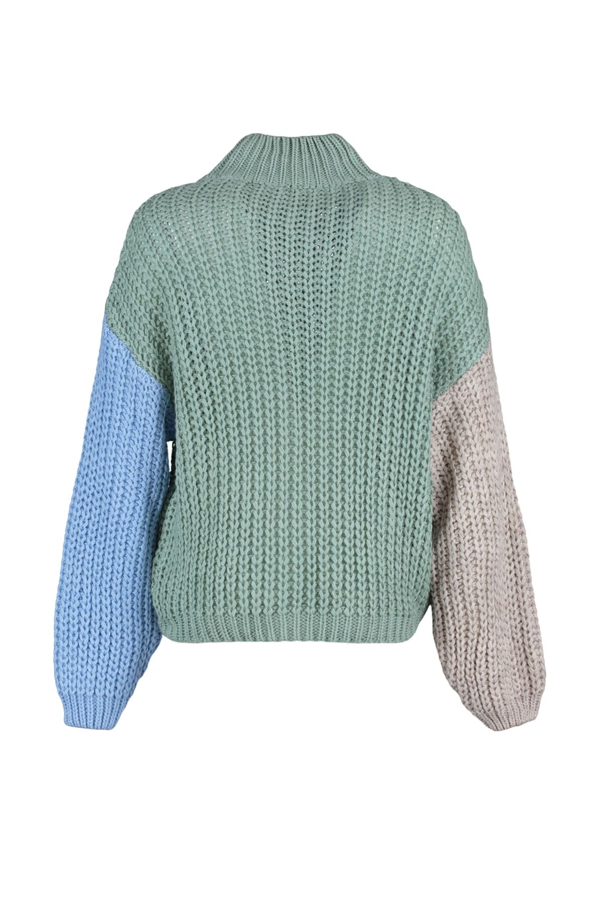 Trendyol Collection-Mintfarbener, weich strukturierter Strickpullover mit Farbblockdesign und weiter Passform TWOAW21KZ0271 6