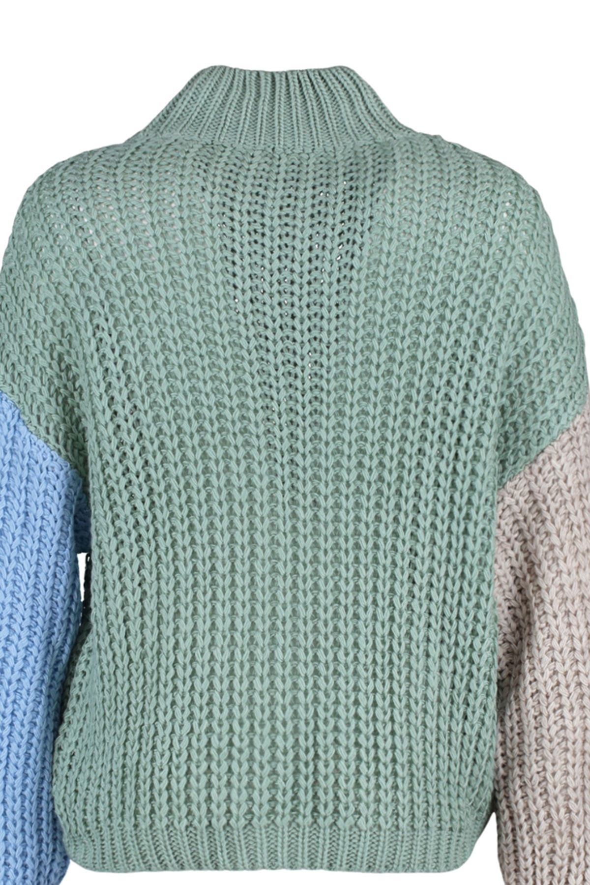 Trendyol Collection-Mintfarbener, weich strukturierter Strickpullover mit Farbblockdesign und weiter Passform TWOAW21KZ0271 7