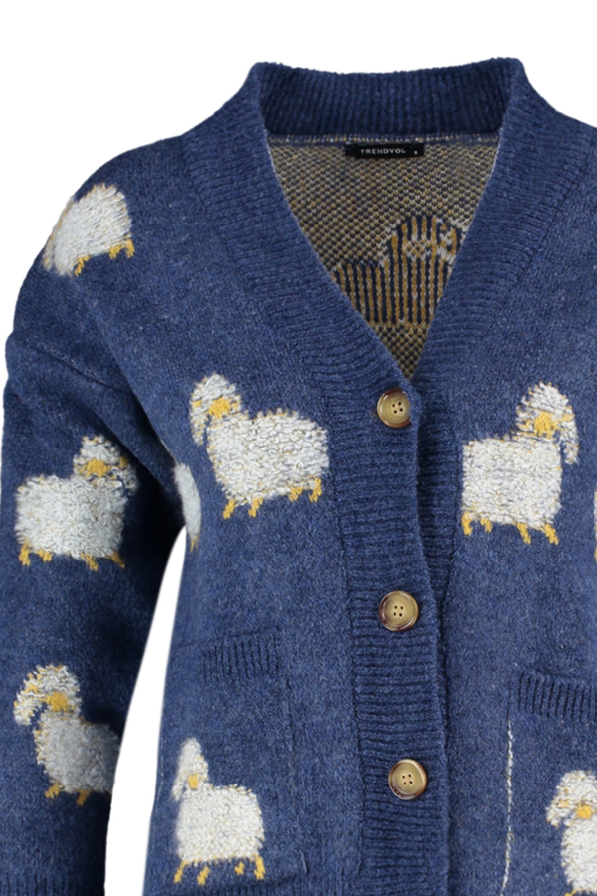 Trendyolmilla  Mavi Yumuşak Dokulu Kuzu Desenli Triko Hırka TWOAW21HI0476 - Görsel 7