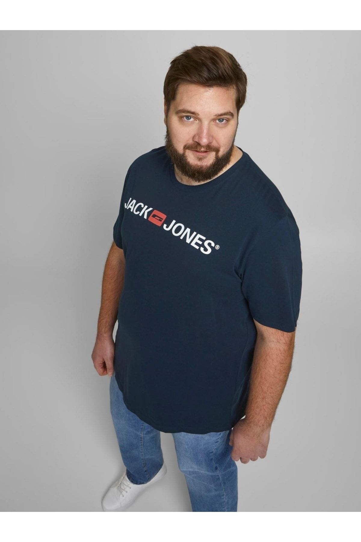 Jack & Jones تی شرت یقه آستین کوتاه جک و جونز 12184987 روی سایز پلاس 0