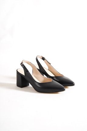 Sole Women Shoes Kadın Arkası Açık Tokalı Kalın Topuk Stiletto Ayakkabı 5cm 001009