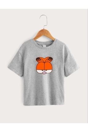 Çocuk Unisex Oversize Gri Garfield Baskılı T-shirt yorgungarfield-