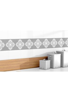 Mutfak Ve Banyo Fayans Karo Üzeri Sticker - Gri Beyaz Mandala Desen 05mutfksticker