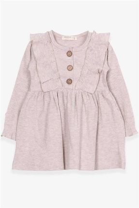 Kız Çocuk Uzun Kollu Elbise Fırfırlı Düğme Detaylı Bej Melanj Soft (1.5-5 Yaş) BR060702206