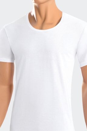 Erkek Beyaz Süprem Açık Yaka T-shirt Pamuk 2'li 1610P2
