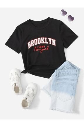 Çocuk Unisex Oversize Siyah Brooklyn Ny Baskılı T-shirt brooklynny-