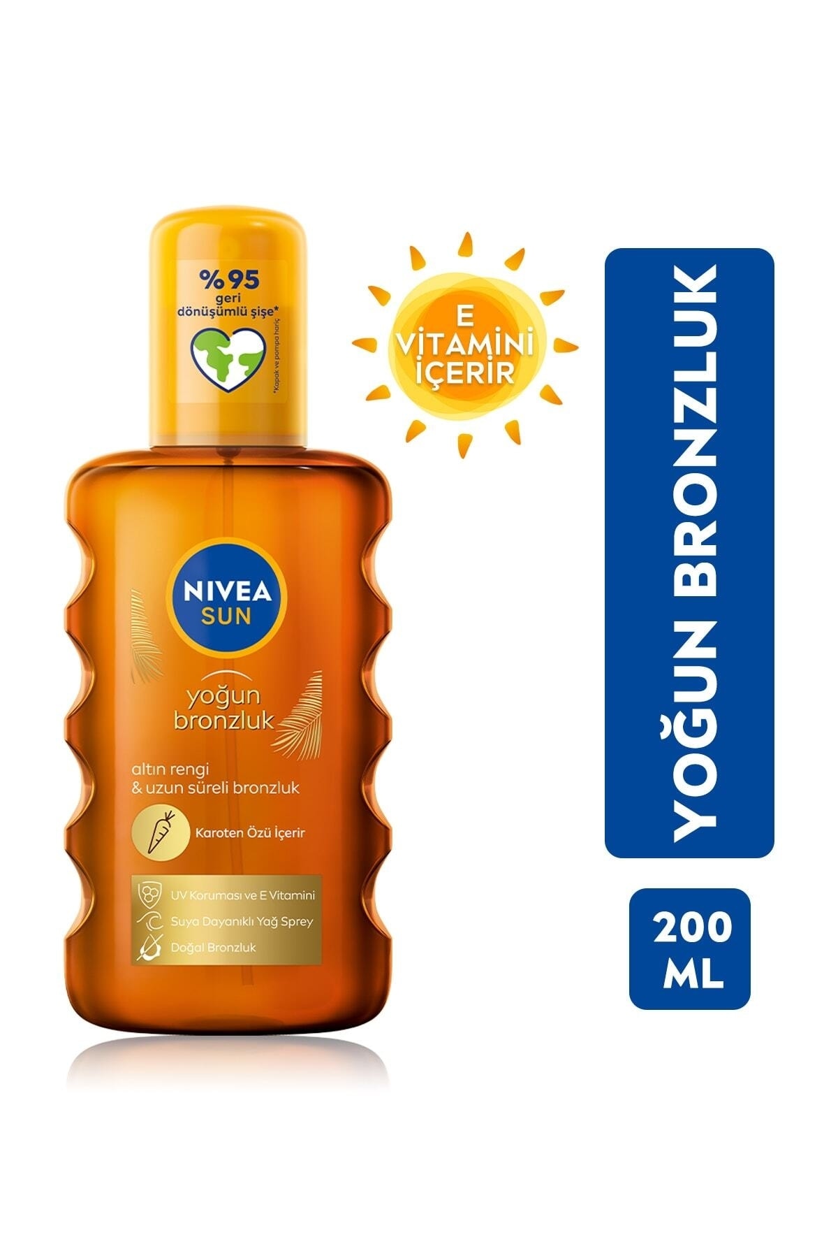 NIVEA Sun Spf 6 Karoten Özlü Yoğun Bronzlaştırıcı Güneş Yağ Sprey 200 Ml, E Vitamini Içerir