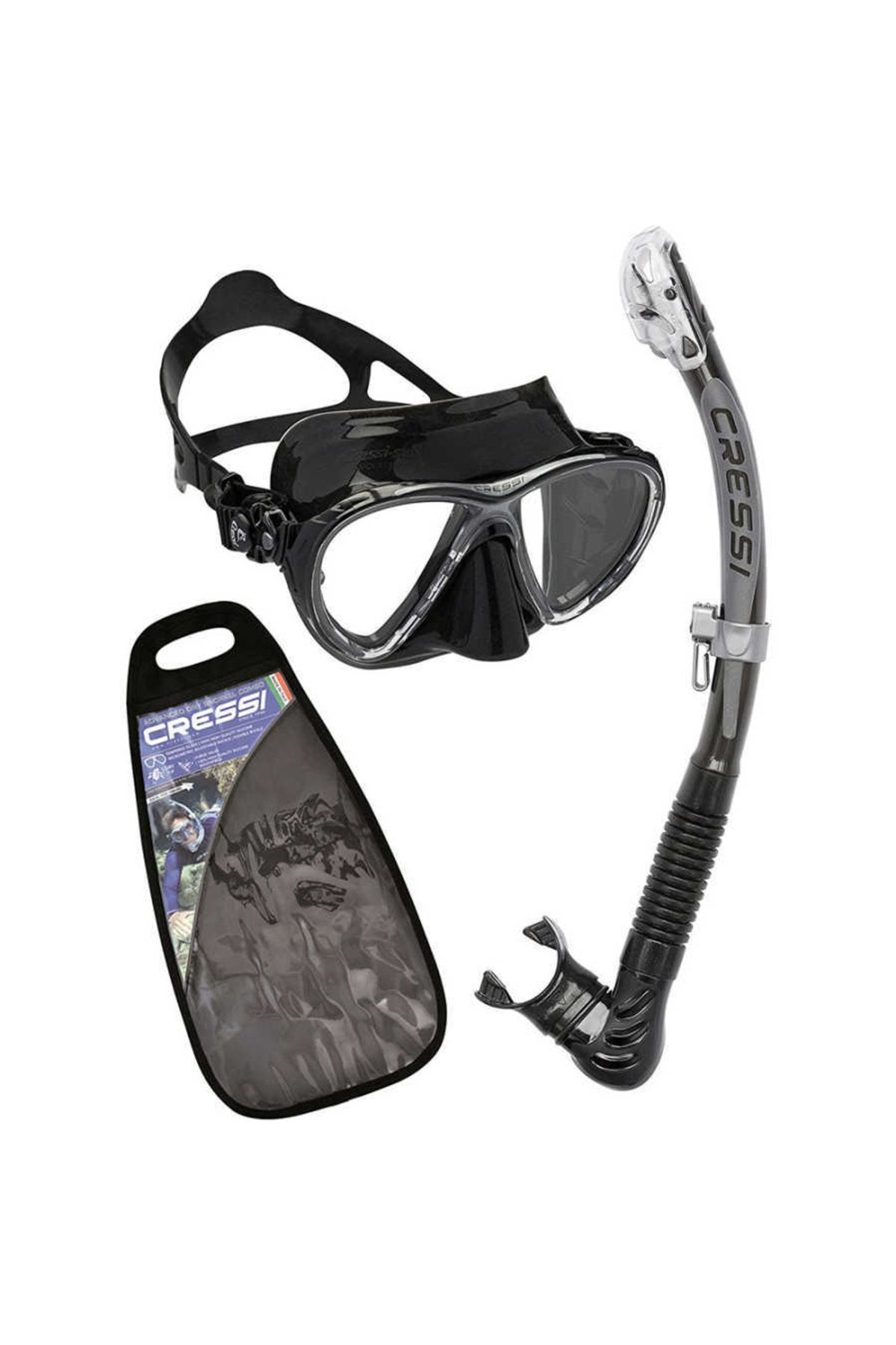 ماسک و اسنورکل مشکی مردانه زنانه چشم بزرگ Evolution Mask Alpha Ultra Dry Shnorkel Set cressi sub