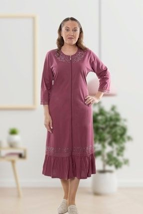 Fermuarlı Midi Leylak Renk Bayan Yazlık Pamuklu Elbise 9727