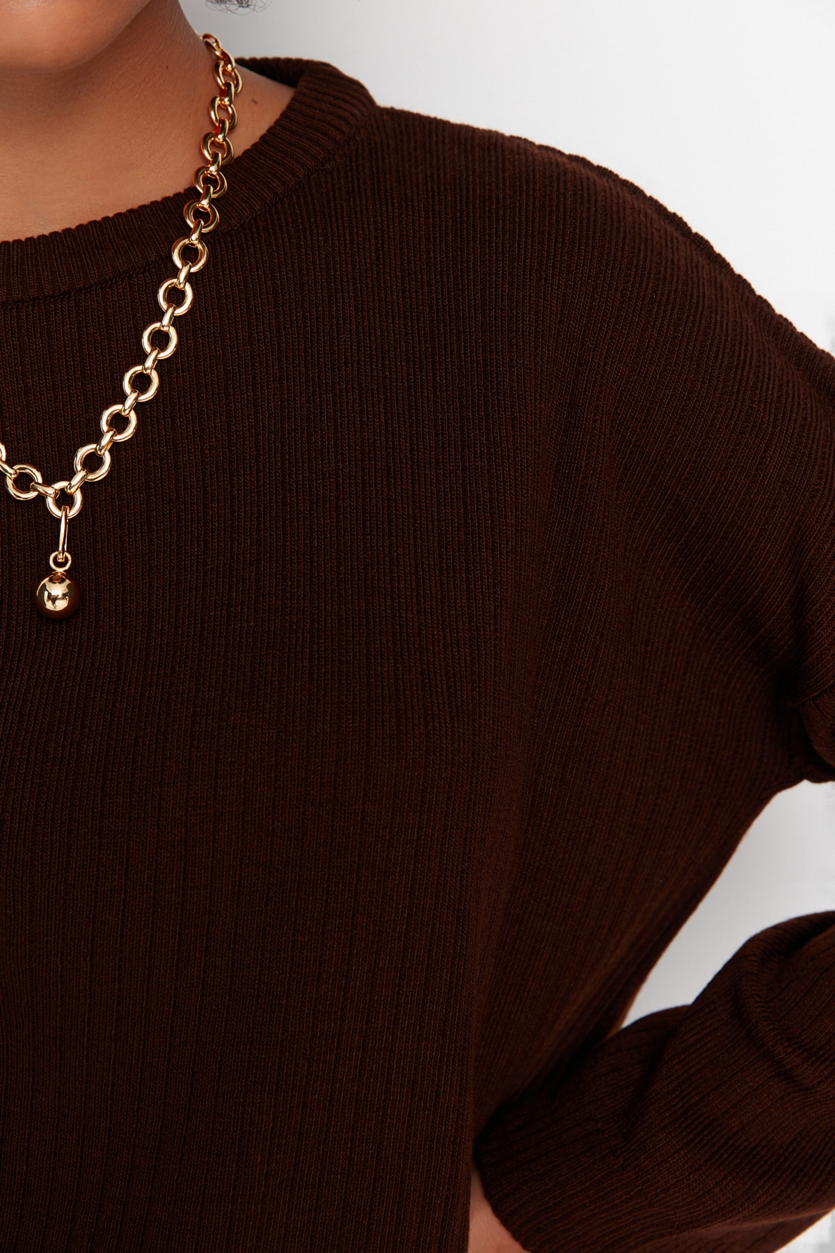 Kolekcia Trendyol Hnedý široký základný úpletový spodný a vrchný set TWOSS20AU0084