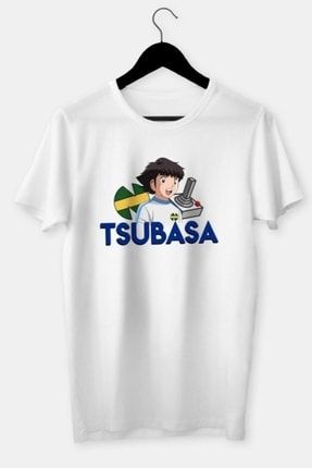 Erkek Beyaz Futbol Tsubasa Baskılı T-shirt tsubasabyz