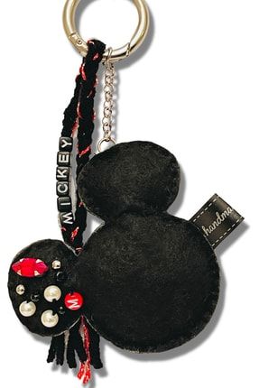 Mickey Mouse Taşlı Anahtarlık - Cüzdan Çanta Süsü Metal Detaylı Siyah Premium - Handmade With Love hand-11