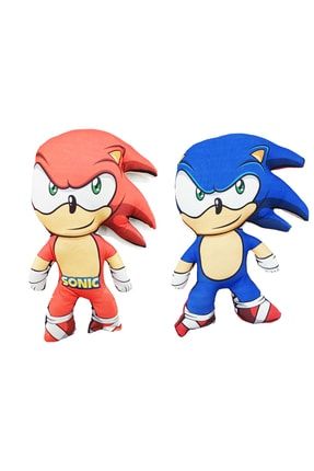 Sonic Figürü Büyük Boy 2 Li Set Içi Dolgulu Bez Oyuncak Kırmızı Ve Mavi Sonic 40cm. Ikili Set TL-538