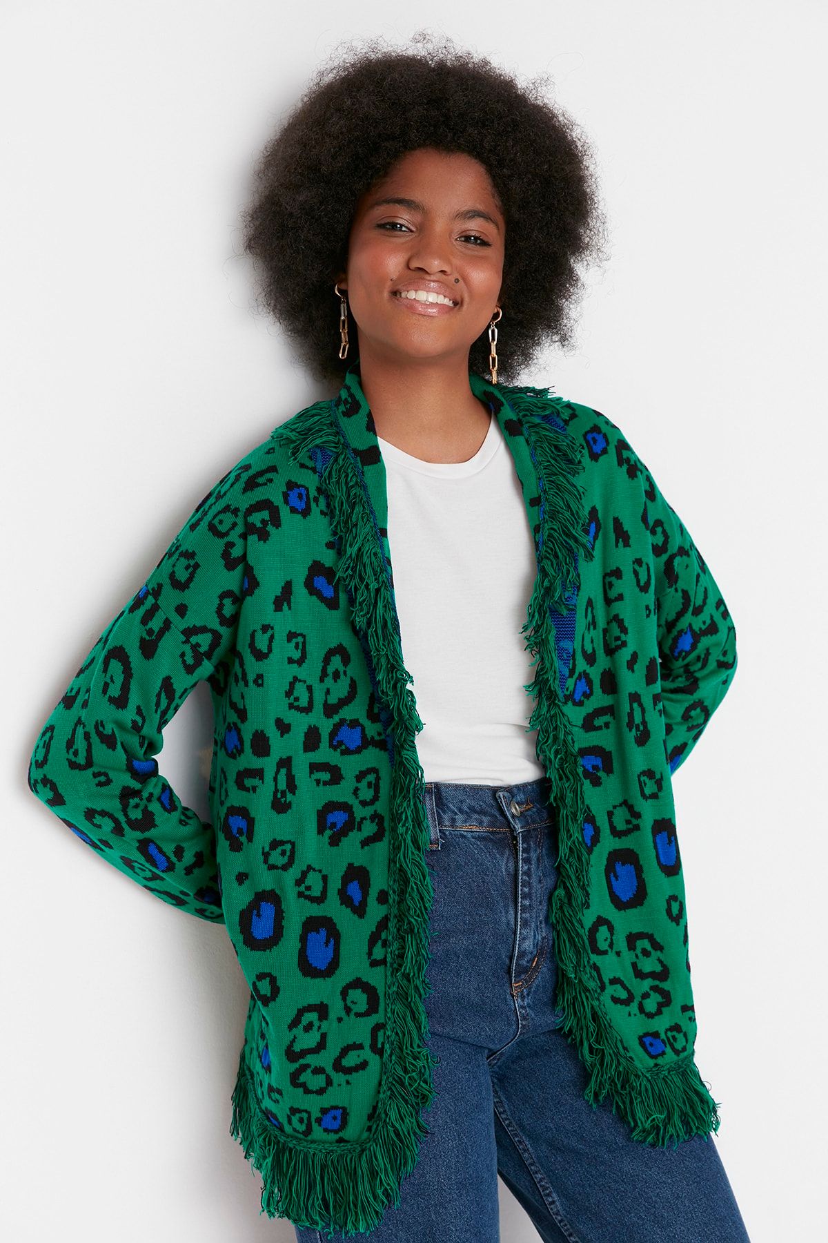 Green leopard cheap print cardigan
