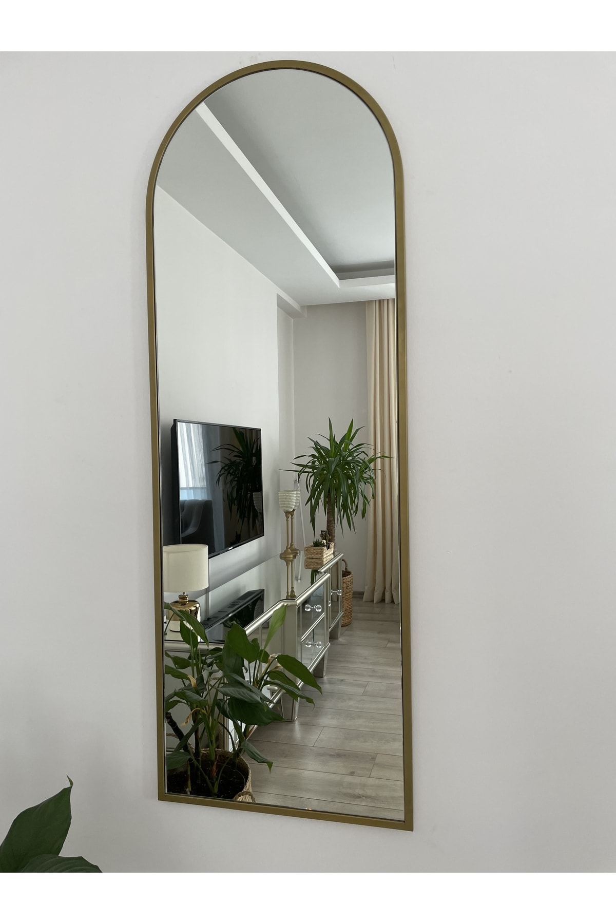 EFFE YAPI DEKOR Gold Metal Çerçeveli 140x50 Cm Oval Boy Aynası ( Ayaksız )