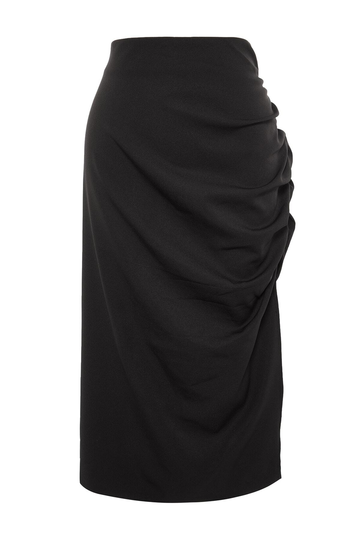 Trendyol Curve-Detailní tkaná sukně s černým bočním volánem TBBAW23AZ00006 8