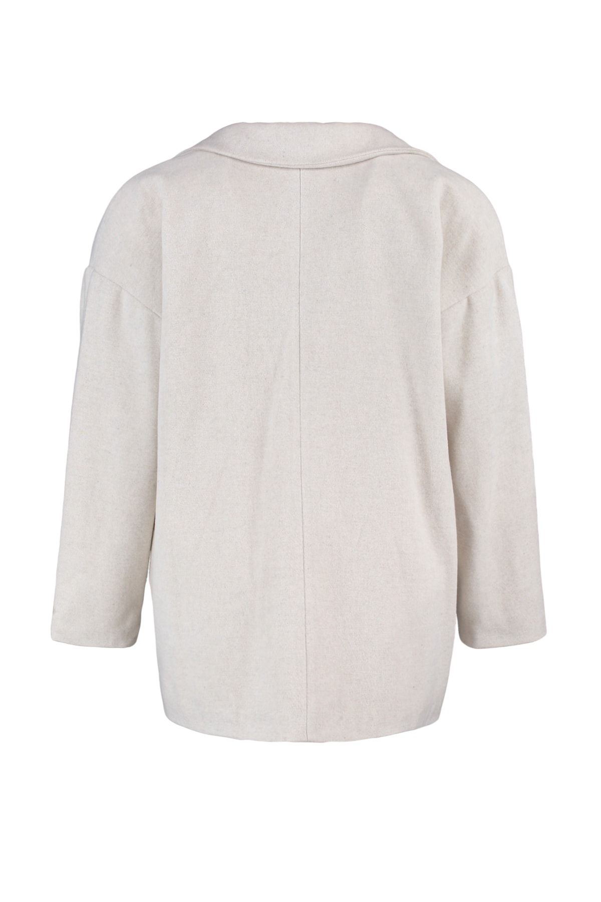 Trendyol Curve-Ecru Stamp Coat - Regular Fit, Zweireihiger Mantel, Wollmischung TBBAW23KB00007 4