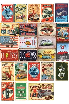 Klasik Arabalar Retro Vintage Klasik Araba Kolaj Seti - 24 Adet - Kuşe Kağıt Kaplamalı Poster Seti 5406778402099