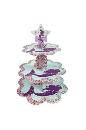 Deniz Kızı Temalı Karakterli Kek Standı Karton Cup Cake Standı 3 Katlı PS00332