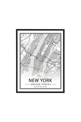 New York City Map Çerçeveli Poster Tablo 30x40cm Siyah Çerçeveli ARTSH39