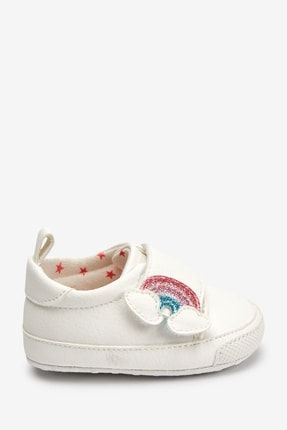 Beyaz Gökkuşağı Desen Yumuşak Taban Kız Bebek Ayakkabı TYC00501106303