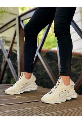 Ba0350 Yüksek Taban Tarz Sneakers Cırt Detaylı Beyaz Erkek Spor Ayakkabısı BA0350-BYZ1