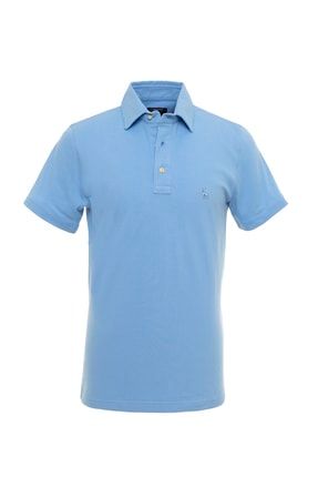 Erkek Gökmavi Düz Renkli Gömlek Yakalı Polo T-shirt LWDGYMDL000002