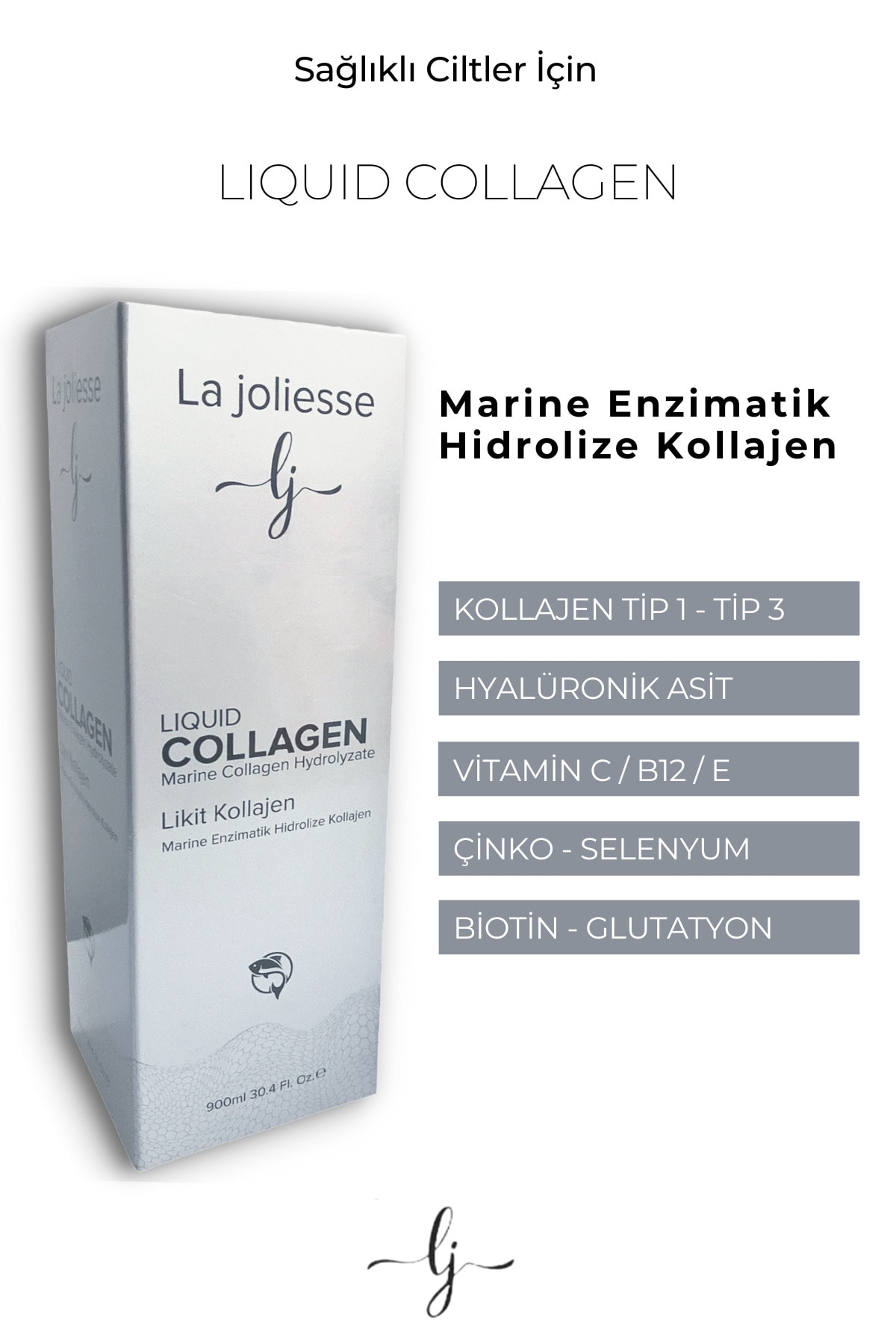 La Joliesse Liquid Collagen Hidrolize Balık Kollajeni 900 Ml Tip 1 /tip 3 Çinko Vitamin C,b12,e Hyaluronik Asit