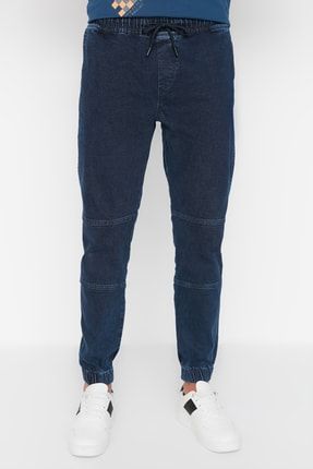 Erkek Lacivert Rahat Kalıp Dikiş Detaylı Jogger Jeans Kot Pantolon TMNAW23JE00060