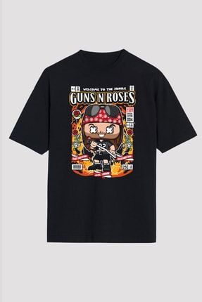 Guns N Roses Baskılı Unisex Siyah Oversize Tişört OS17873