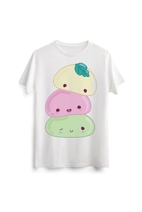 Unisex Erkek Kadın Japanese Kawaii Sweets Baskılı Tasarım Beyaz Tişört Tshirt T-shirt LAC00842