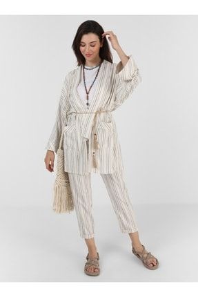 Kimono & Pantolon Ikili Takım - Gri - 8317060
