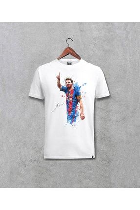 Unisex Beyaz Lionel Messi Barcelona Baskılı T-Shirt 7898767912140