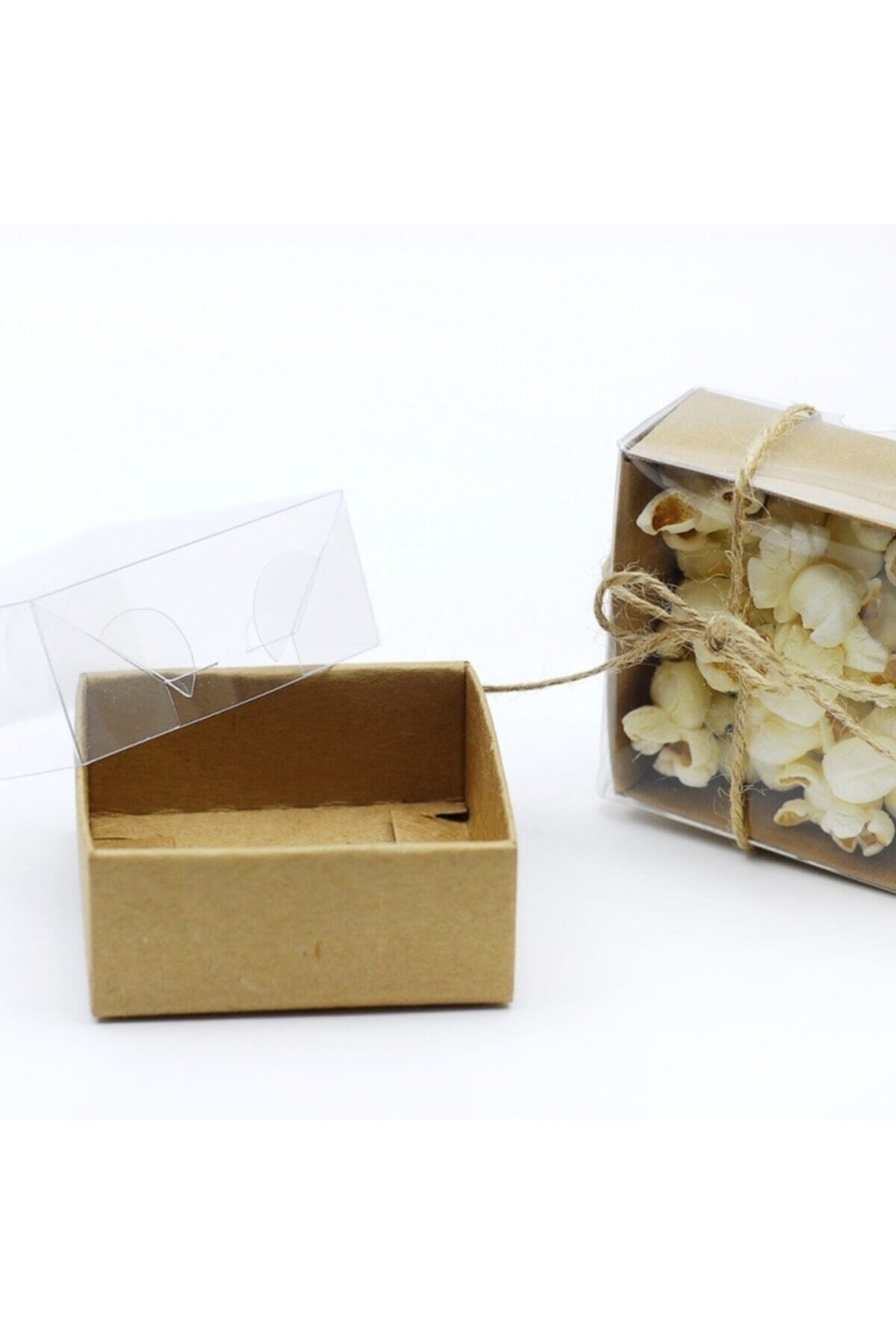 Aker Hediyelik Tasarım Kağıt Kutucuk Minik Kutular 7x7x3 Kahverengi Natürel 50adet Asetat Kapaklı Karton Kraft Kutu