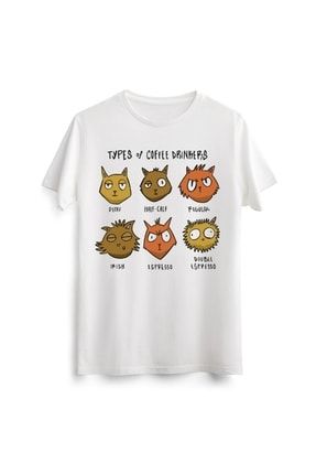 Unisex Erkek Kadın Kedi Cat Coffee Drinkers Baskılı Tasarım Tişört Tshirt T-shirt 00374