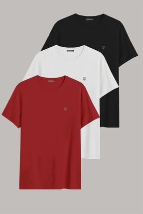 Kırmızı Renk Rahat Kalıp Erkek T-shirt 3 Lü Paket JCK3000