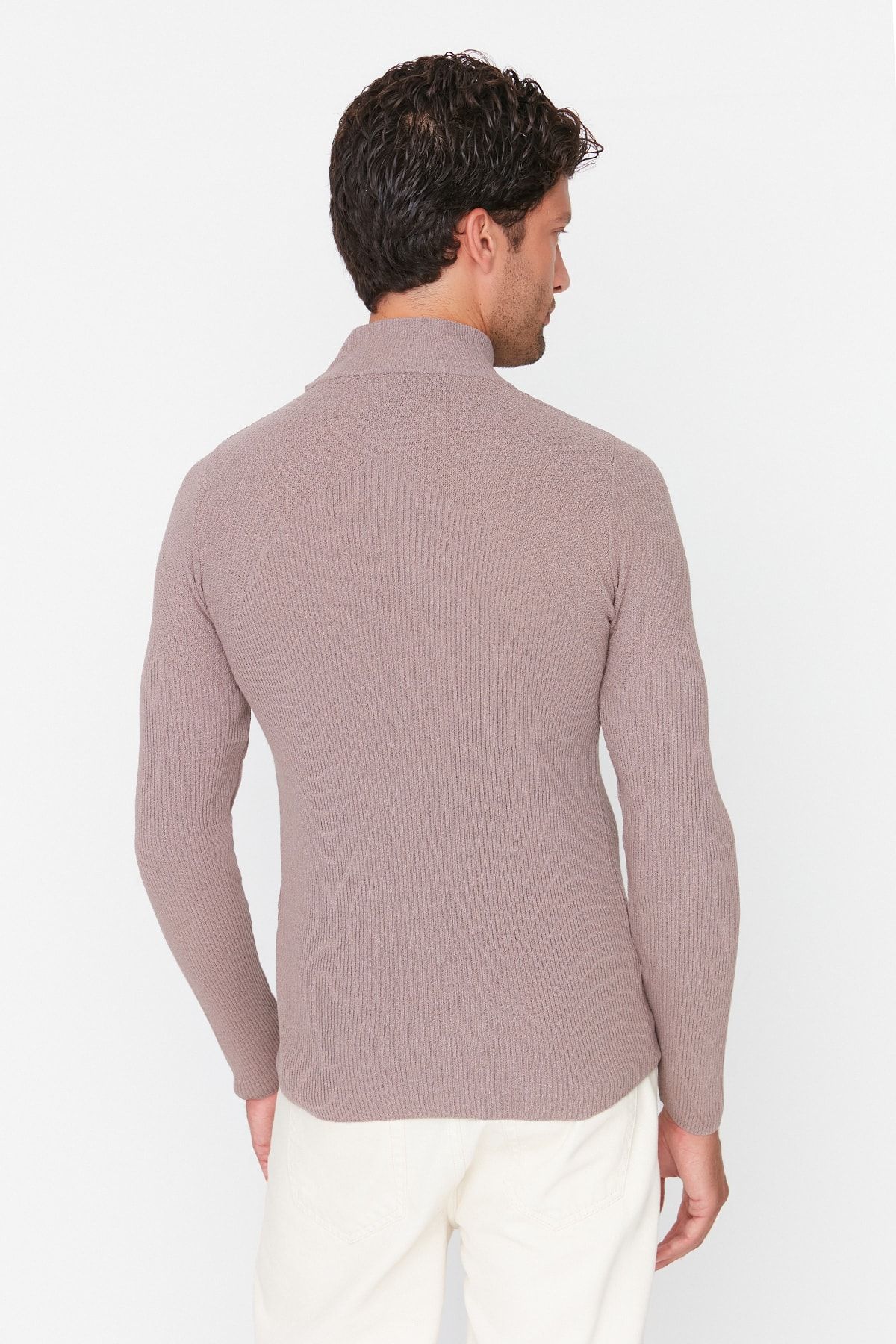 Vizon Erkek Fitted Dar Kalıp Yarım Balıkçı Yaka Fitilli Triko Kazak TMNAW21KZ0553