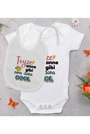Bk Kids Teyze Anne Gibi Tasarımlı Bebek Body Zıbın Ve Mama Önlüğü Hediye Seti - Model 1 Bitmeyen120128