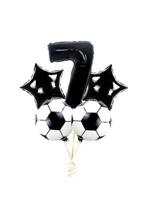 Siyah Rakam Balon Futbol Topu Ve Siyah Yıldız Balon Seti TYBLNYFS