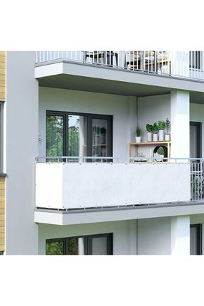 6 metre X 65 cm-Beyaz Renk Balkon Demiri Brandası Gölgelik Çadırı Su Geçirmez-Bağlama Aparatı Hediye 70X600PLS