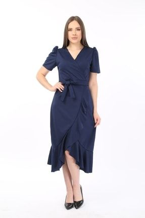Krep Kumaş Lacivert Elbise 4014