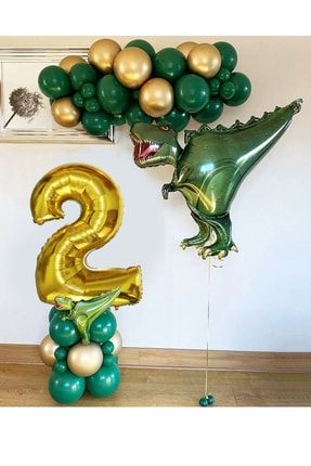 Dinozor Temalı Balon Zinciri T-rex Balon Ve Rakam Balon Karşılama Seti TYDNZT