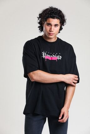 Pink Paradise Unisex Siyah Oversize T-shirt md05