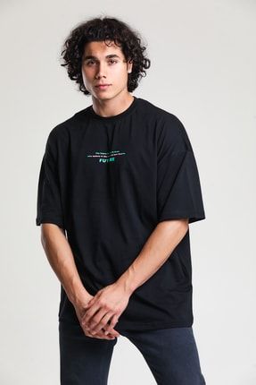 Baskılı Siyah Unisex Oversize T-shirt md13